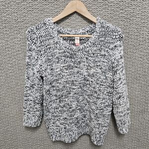 NO BOUNDARIES Women's Sweater Gray Marled Knit Crew Neck Long Sleeve Size XL